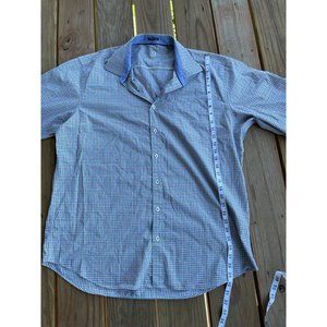 Bugatchi Uomo Mens Shirt XXL Clasic Fit Blue Plaid Button Up Long Sleeve